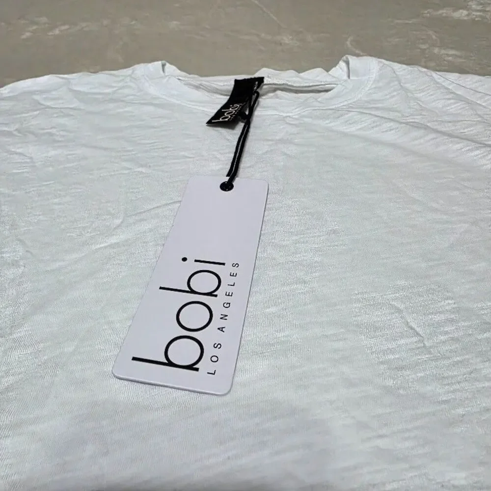 Bobi Los Angeles XS White Long Sleeve Crewneck Banded Waist/Cuff Ruffle Armhole - Picture 4 of 11